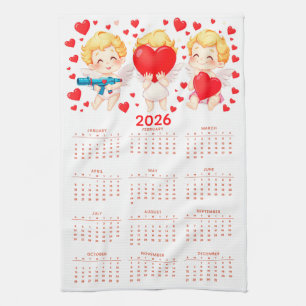 Grappige cartoon engelen kalender 2026 theedoek