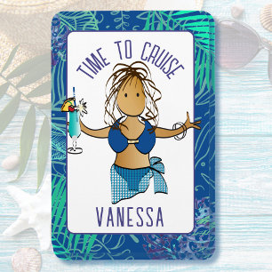 Grappige Cartoon Etnische Dame in Badpak Cruise Ca Magneet