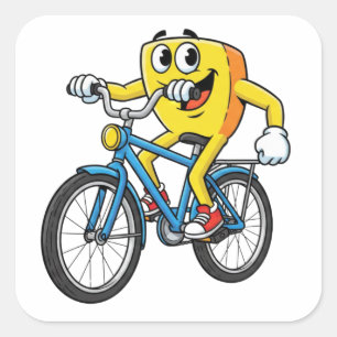 Grappige Cartoon Fietsrijdende Karakter Sticker
