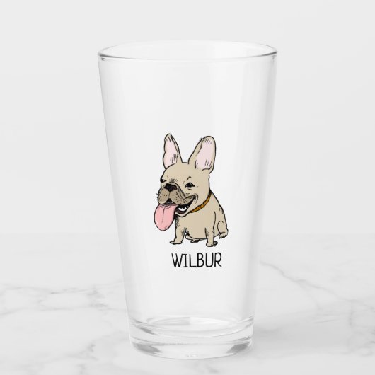 Grappige Cartoon Franse Bulldog Frenchie Gepersona Glas (Voorkant)