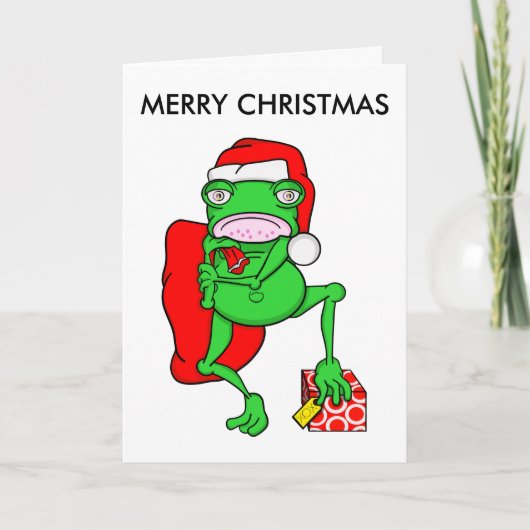 Grappige Cartoon Frog Santa Vrolijk Kerstfeest Feestdagen Kaart (Voorkant)