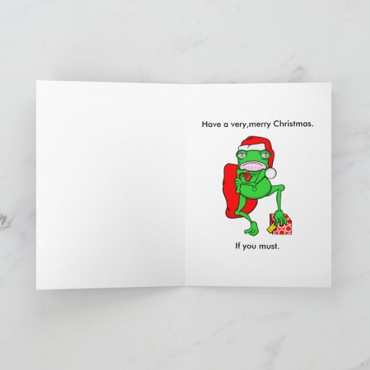 Grappige Cartoon Frog Santa Vrolijk Kerstfeest Feestdagen Kaart (Binnen)