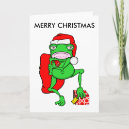 Grappige Cartoon Frog Santa Vrolijk Kerstfeest Feestdagen Kaart