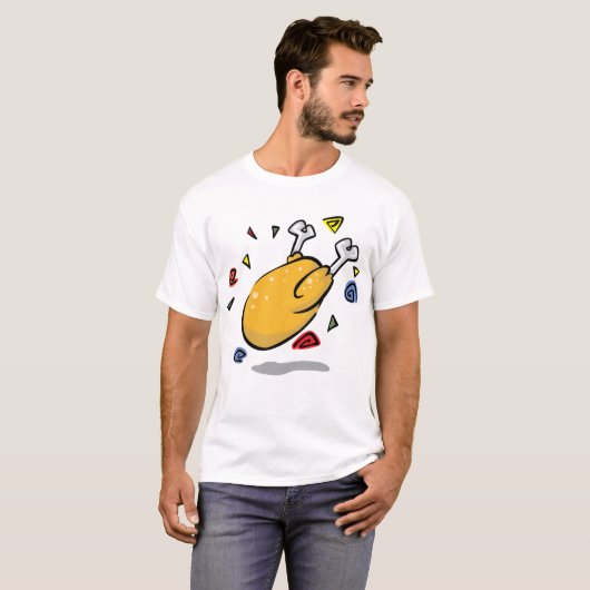 Grappige Cartoon Gebraden Kip Valt T-shirt (Voorkant volledig)