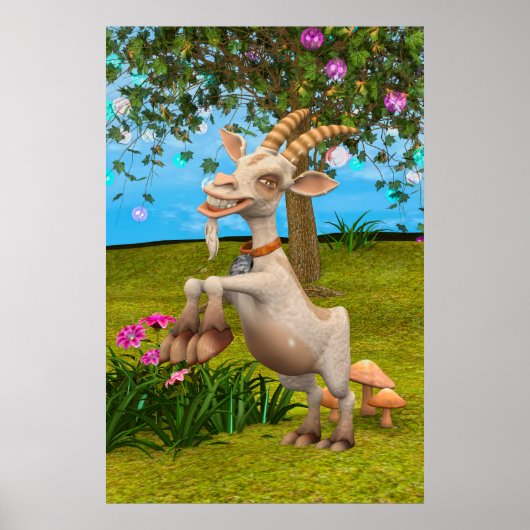 Grappige Cartoon Geit Tuin Dier Kunst Poster (Voorkant)
