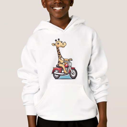 Grappige Cartoon Giraffe rijden op een motor, (Voorkant)