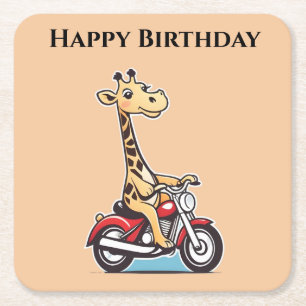 Grappige Cartoon Giraffe rijden op een motor, Kartonnen Onderzetters