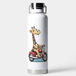 Grappige Cartoon Giraffe rijden op een motor, Waterfles