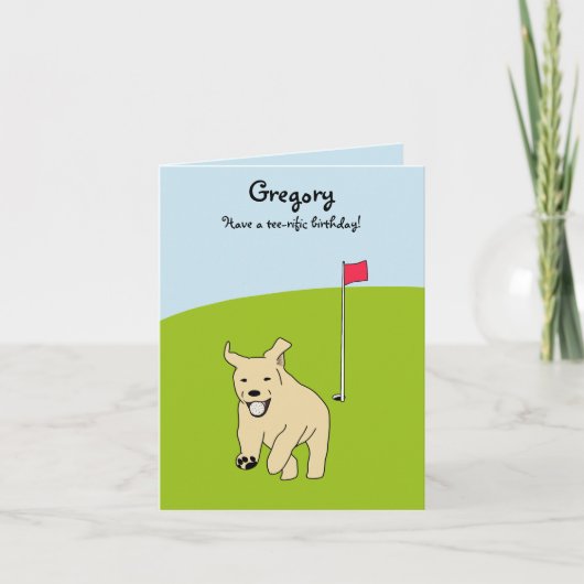 Grappige Cartoon Golden Retriever Golfgrap Verjaar Kaart (Voorkant)