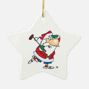 grappige cartoon golfende golfer kerstman keramisch ornament