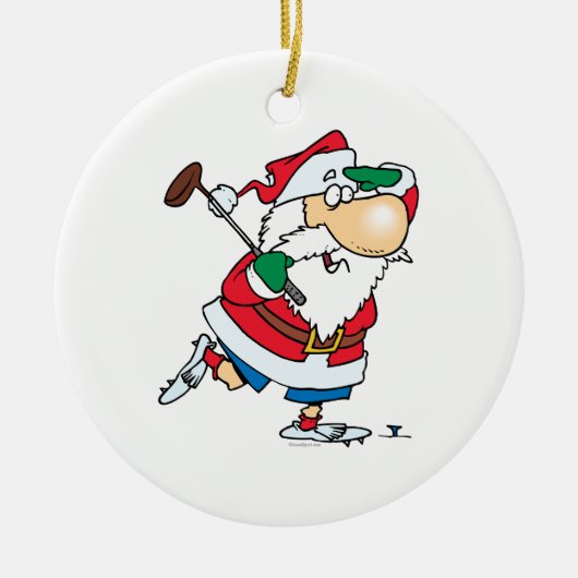 grappige cartoon golfgolfer santa claus keramisch ornament (Voorkant)