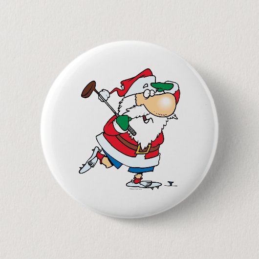 grappige cartoon golfgolfer santa claus ronde button 5,7 cm (Voorkant)