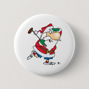grappige cartoon golfgolfer santa claus ronde button 5,7 cm