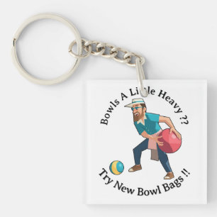 Grappige Cartoon Gras Bowlsspeler Met Een Zware Ba Sleutelhanger