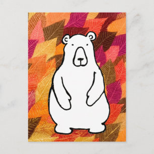 Grappige Cartoon Grizzly Beer Kleur Bladeren Briefkaart