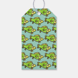 Grappige Cartoon Groene Vis Tekening Cadeaulabel