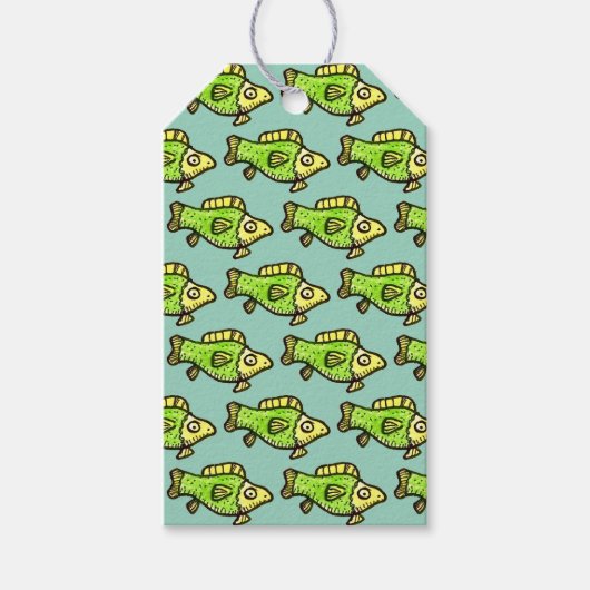 Grappige Cartoon Groene Vis Tekening Cadeaulabel (Voorkant)
