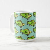 Grappige Cartoon Groene Vis Tekening Koffiemok (Voorkant links)