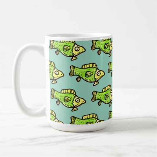 Grappige Cartoon Groene Vis Tekening Koffiemok (Links)