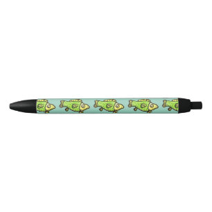 Grappige Cartoon Groene Vis Zwarte Inkt Pen