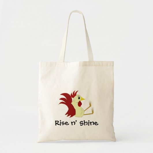 Grappige Cartoon Haan met Spreuk Tote Bag (Voorkant)