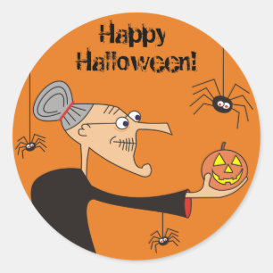 Grappige Cartoon heks Halloween Stickers, Sinaasap Ronde Sticker
