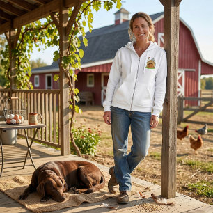 Grappige Cartoon Hond Kat en Kip op Hondenhok Hoodie