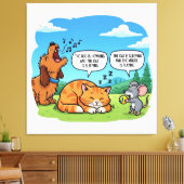 Grappige Cartoon Hond, Kat en Muis Canvas Afdruk (Insitu (Woonkamer))