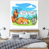 Grappige Cartoon Hond, Kat en Muis Canvas Afdruk (Insitu (Slaapkamer))