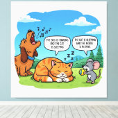 Grappige Cartoon Hond, Kat en Muis Canvas Afdruk (Insitu (Houten vloer))