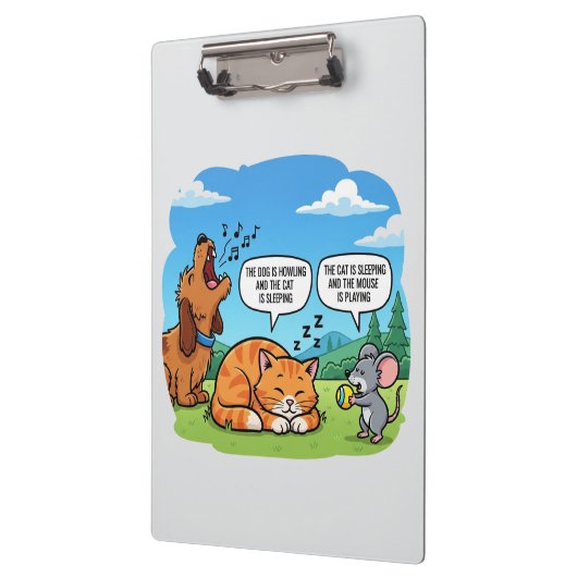 Grappige Cartoon Hond, Kat en Muis Klembord (Links)