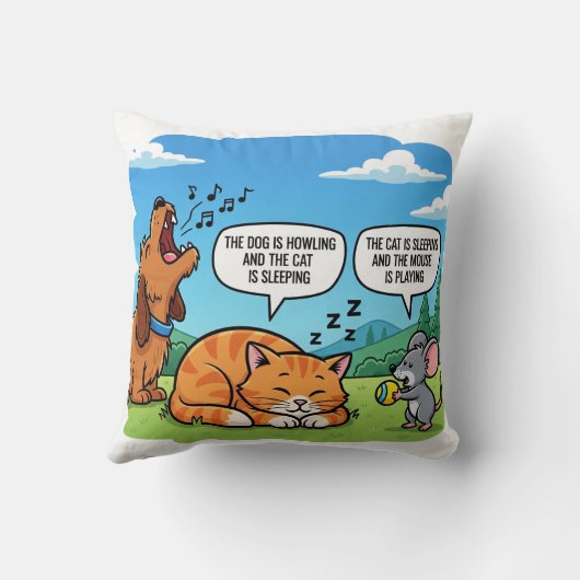 Grappige Cartoon Hond, Kat en Muis Kussen (Achterkant)