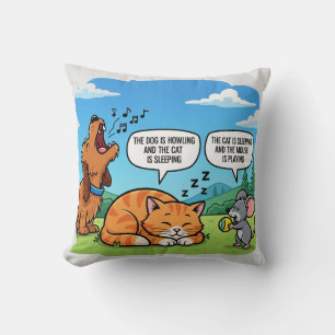 Grappige Cartoon Hond, Kat en Muis Kussen