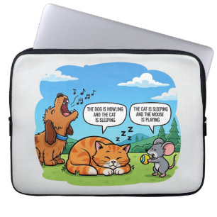 Grappige Cartoon Hond, Kat en Muis Laptop Sleeve