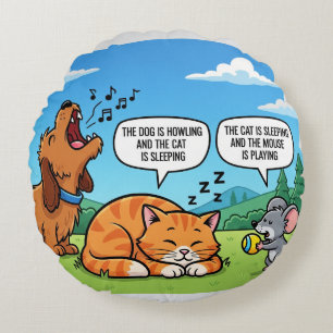 Grappige Cartoon Hond, Kat en Muis Rond Kussen