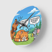 Grappige Cartoon Hond, Kat en Muis Ronde Klok (Hoek)