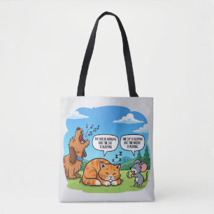 Grappige Cartoon Hond, Kat en Muis Tote Bag