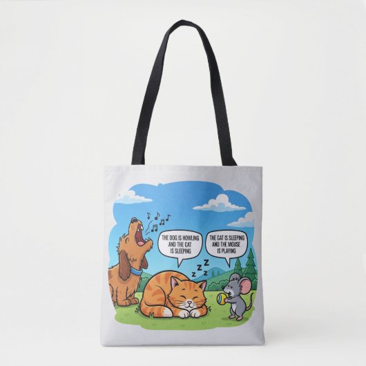 Grappige Cartoon Hond, Kat en Muis Tote Bag (Voorkant)