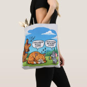 Grappige Cartoon Hond, Kat en Muis Tote Bag (Dichtbij)