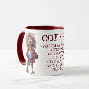 Grappige cartoon hond koffie gespeld achterstevore mok