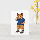 Grappige Cartoon Hond Kunst Kaart (Gele Bloem)