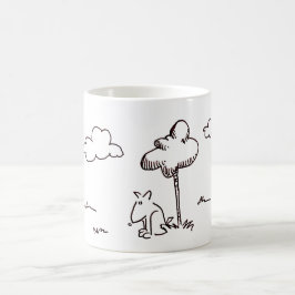 Grappige Cartoon Hond Onder Boom Lijntekening Koffiemok