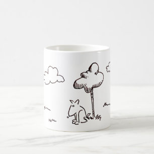 Grappige Cartoon Hond Onder Boom Lijntekening Koffiemok