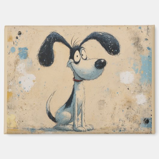 Grappige Cartoon Hond – Whimsicale Cute Hond Kunst Magneet (Voorkant)