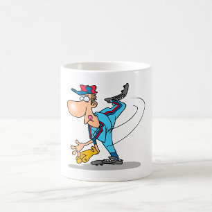 Grappige Cartoon Honkbal Pitcher die een Snelbal W Koffiemok