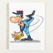 Grappige Cartoon Honkbal Pitcher die een Snelbal W Planner (Voorkant)