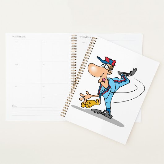 Grappige Cartoon Honkbal Pitcher die een Snelbal W Planner