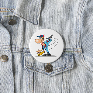 Grappige Cartoon Honkbal Pitcher die een Snelbal W Ronde Button 7,6 Cm