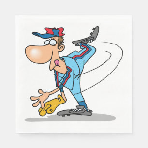 Grappige Cartoon Honkbal Pitcher die een Snelbal W Servet