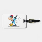 Grappige Cartoon honkbal werper gooien van een Fas Bagagelabel (Voorkant horizontaal)